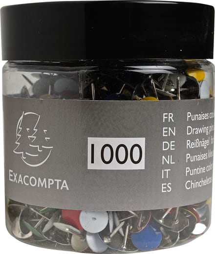 Exacompta Doos met 1000 duimspijkers - punthoogte 9mm - 9mm diameter - Geassorteerd - 14767E