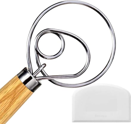 Bondoo Deense Deegklopper Hout - 33 cm - Deeg garde - Bakken - Mengen en kloppen - Garde - Danish Whisk - Deense Deeg Garde - Deegklopper - Deens Deegmenger - incl Deegschraper