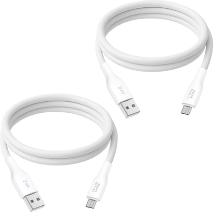 Micro usb kabel - Usb naar Micro usb - Oplaadkabel - Oplader - Voor Micro usb Accessoires met oude ingang - 2 stuks - 2 meter - Wit
