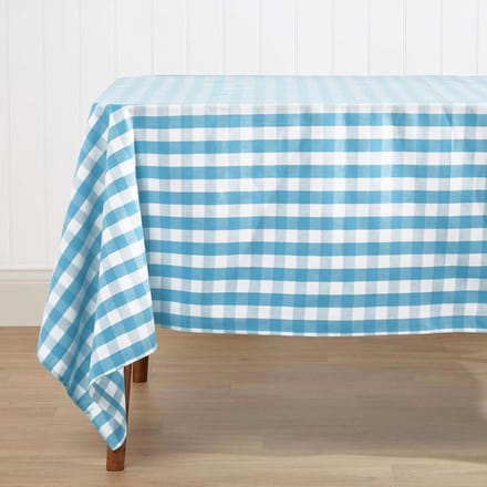 Homescapes Blauw geruit tafelkleed van 100% katoen, 138 x 138 cm
