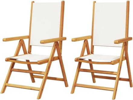 Inklapbare Tuinstoelen - Terrasstoel Balkonstoel - Ontspannen Buiten Zitten - Verstelbare Rugleuning - 2 stuks - Crèmewit