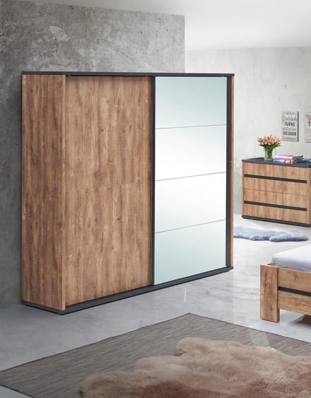Belfurn - elsa kledingkast 2 schuifdeuren 220cm decor mango hout