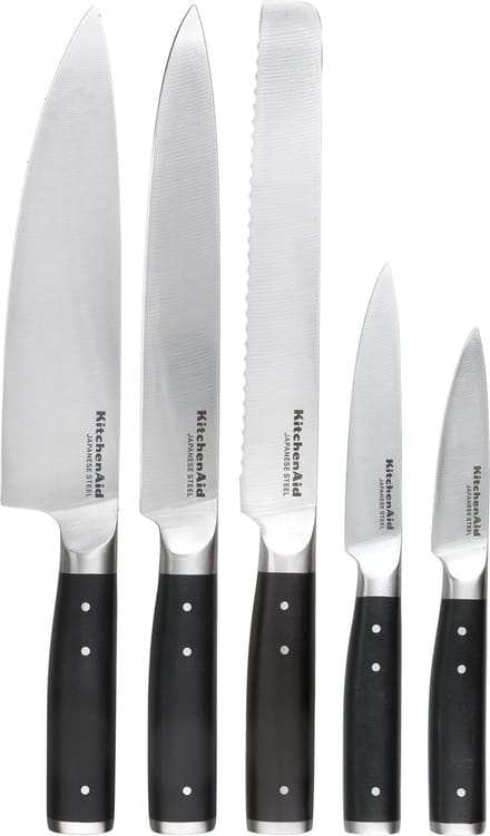 Messenset, 6-delig - Hoogwaardig Japans RVS - Berkenhouten Blok - KitchenAid