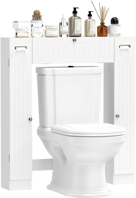 Badkamerkast over toilet - 88x18x98 cm wit - met lade en planken