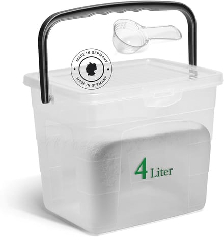 Novaliv wasmiddeldoos met deksel 4 liter transparant en maatschep 23,5 x 18 x 18,5 cm doos waspoeder bewaardoos met handvat wasmiddel bewaarmiddel wasmiddelcontainer waspoedercontainer