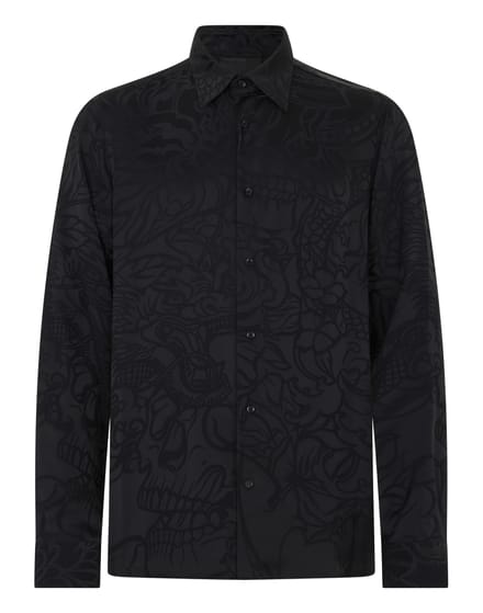 Loose Fit Silk Shirt Dragon Skull
