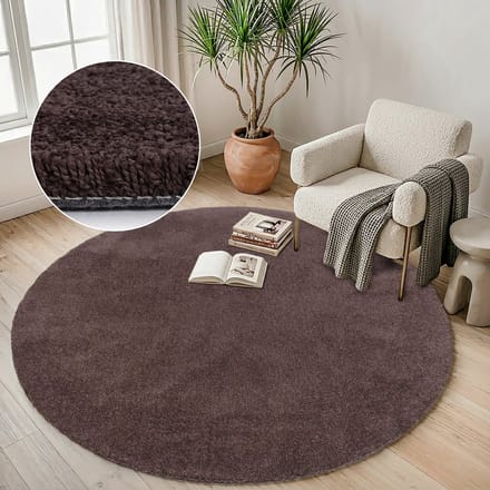 Comfy Premium - Rond Luxe Effen Vloerkleed Wasbaar Uni Bruin- 240 CM Ø