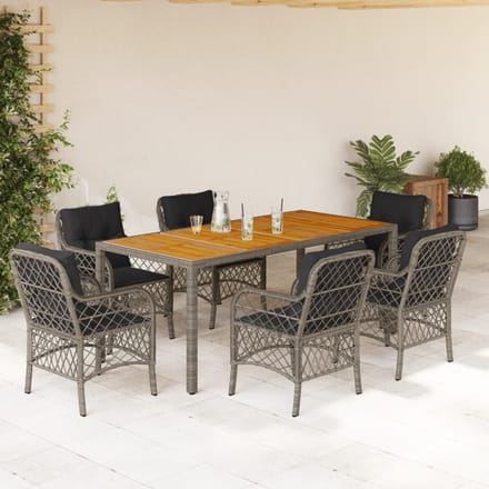 vidaXL - 7-delige - Tuinset - met - kussens - poly - rattan - grijs