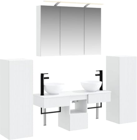 vidaXL - Badkamermeubel - Set - 6 - st - Wit - Bewerkt - hout - en - glas