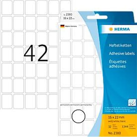 Universele etiketten Herma, 16 x 22 mm, zelfklevend, permanent, mat, 1344 stuks, wit