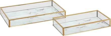 Atmosphera Rosio Keramische bakjes set van 2 stuks - Marmereffect - Wit