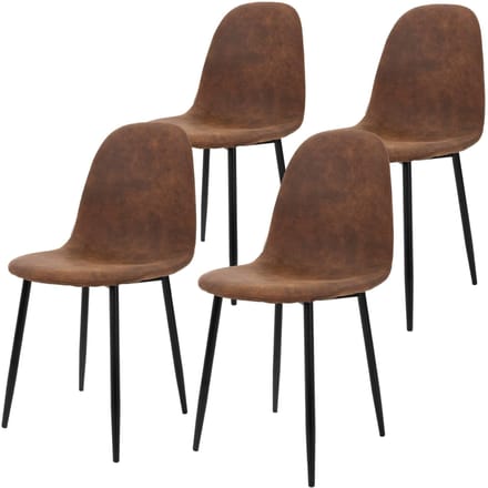 ML-Design set van 4 eetkamerstoelen met rugleuning, bruin, Scandinavische vintage gestoffeerde stoel met metalen poten, zitting van PU-kunstleer, ergonomische keukenstoel voor eettafel, woonkamerstoel