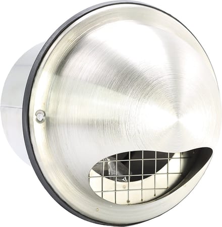 RVS bolrooster met terugslagklep+grofmazig gaas Ø100mm