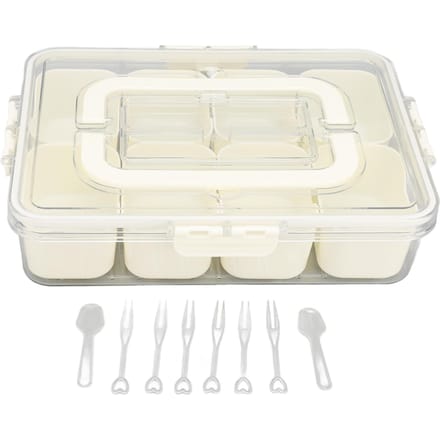 Boîte à collation portable 8 compartiments plateaux à collation transparents plateau de service divisé avec couvercle et L white