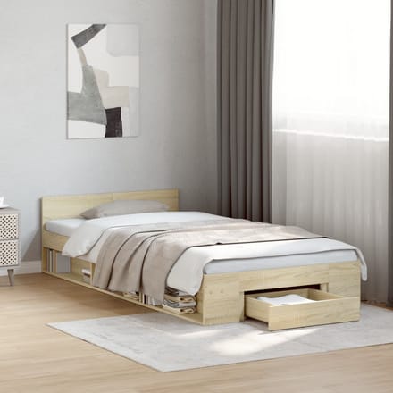 vidaXL - Bedframe - met - lade - bewerkt - hout - sonoma - eikenkleurig - 75x190 - cm