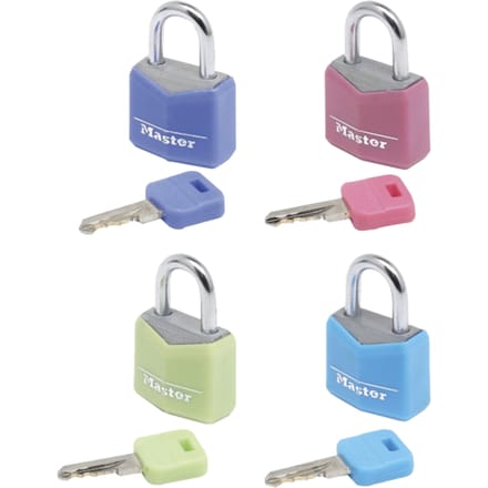 4 x 20mm | 11mm steel shackle | 3mm diam. | 3-pin cylinder | keyed alik | 4 kleuren