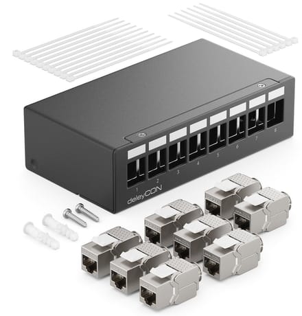 8-Poorts Patchpanel Set met RJ45 Keystone Jack Modules - STP CAT6a Compatibel