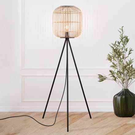EGLO Bordesley Vloerlamp - E27 - 139 cm - Zwart/Hout