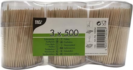 Houten Tandenstokers - 3 Kokers van 500 Stuks