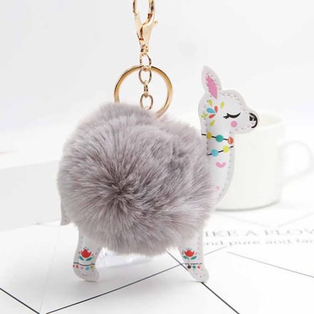 DW4Trading Pompom Alpaca Sleutelhanger - Fluffy - Bolletje - Taupe / Grijs