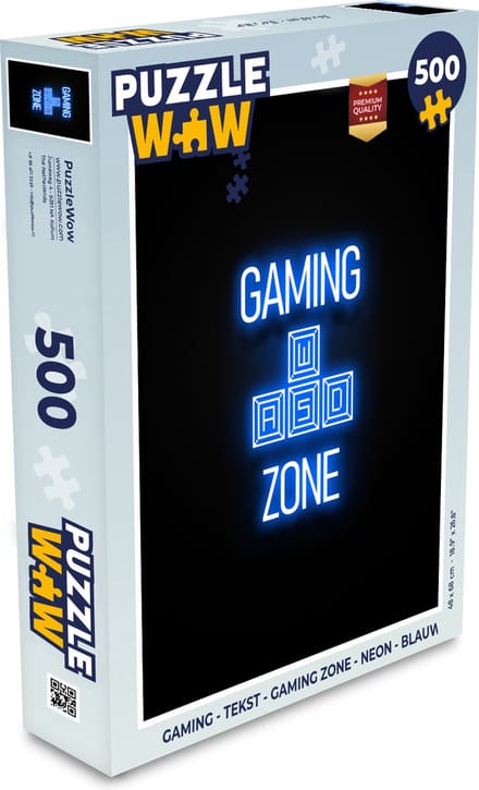 Puzzel Gaming - Tekst - Gaming zone - Neon - Blauw - Legpuzzel - Puzzel 500 stukjes