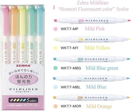 Zebra Mildliners | dubbelzijdige stiften set | 5 milde kleuren