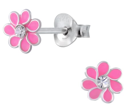 Joy|S - Zilveren bloem oorbellen 6 mm roze