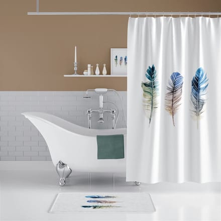 Casabueno Plume - Douchegordijn 180x200 cm - Digitale Print - Polyester - Waterdicht - Anti Schimmel - Wasbaar - Wit