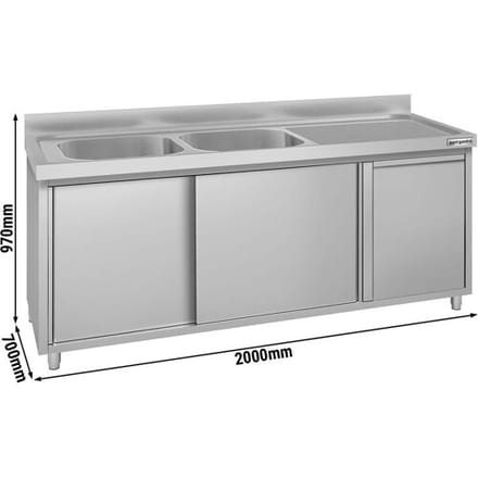 GGM Gastro Spülschrank ECO - 2000x700mm - mit Abfallbehälter & 2 Becken links