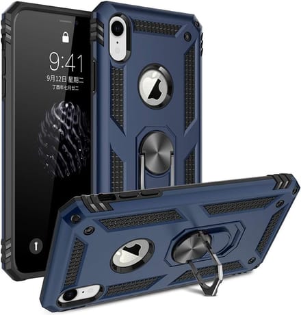 Anti-Shock Hybrid Ring Armor Hoesje Geschikt voor: iPhone XR - Blauw