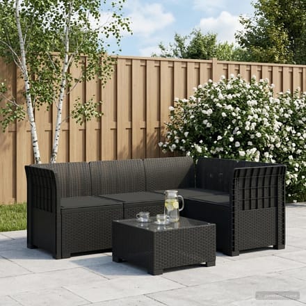 vidaXL - 4-Persoons - Tuin - Sofa - met - Kussens - Rattan - Look - PP - Antraciet