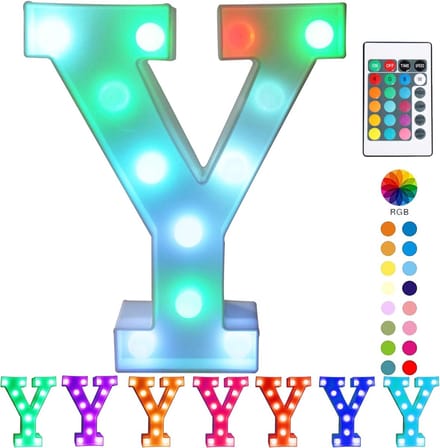 Lichtgevende Letter Y - 22 cm Hoog - RGB Met Afstandsbediening - Op Batterijen