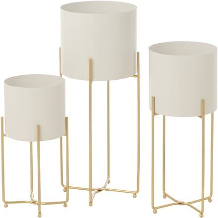 J-Line bloempot Rond - ijzer - goud/wit - set van 3