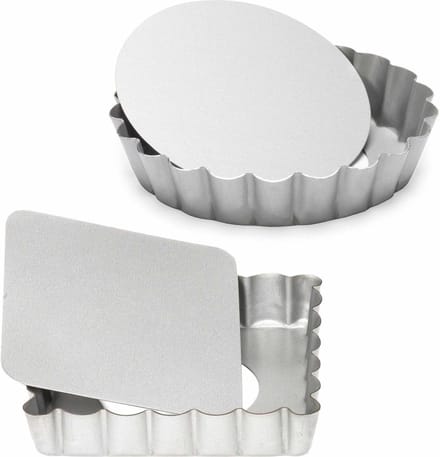 Set van 2x mini taart/quiche bakvormen vierkant en rond zilver 10 cm