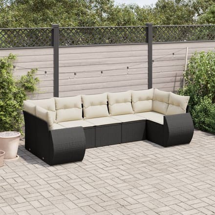 vidaXL - 7-delige - Loungeset - met - kussens - poly - rattan - zwart