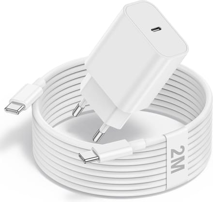 USB C Adapter - snellader - 20W - Met type USB C naar Type USB C Kabel - 2M - Wit