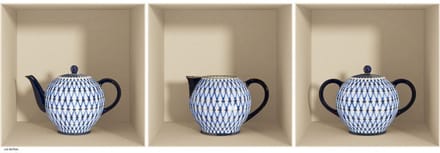 Sticker met 3D-effect, blauw gestreepte theepot, 40 x 120 cm