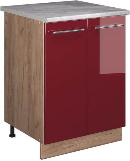 Vicco Wastafelkast Fame-Line, Bordeauxrode hoogglans/Goudkleurig Eiken, 60 cm