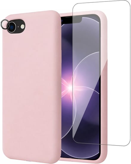 Hoesje geschikt voor iPhone 17e - Screenprotector Glas & Camera Protector - Mat Back Case Roze