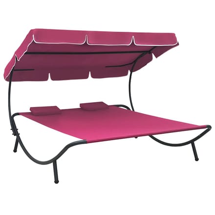 vidaXL - Loungebed - met - luifel - en - kussens - roze
