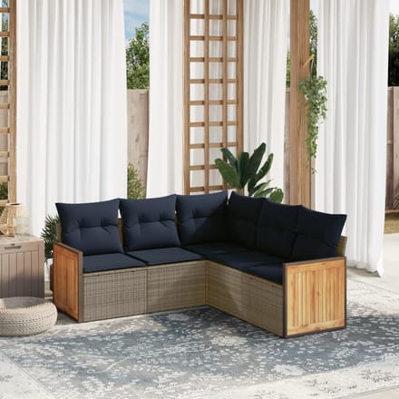 vidaXL - 5-delige - tuinbankset - met - kussens, - grijs - polyrotan