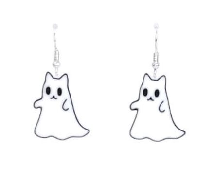Halloween Oorbellen - Gothic - Oorhangers - Kat spookje - 1 paar