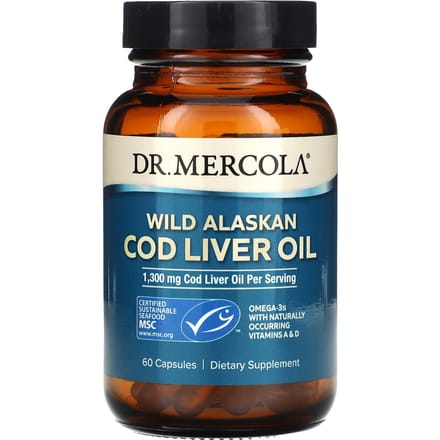 Dr. Mercola, Wilde Alaskaanse Levertraan, 1.300 mg, 60 Capsules (650 mg per capsule)