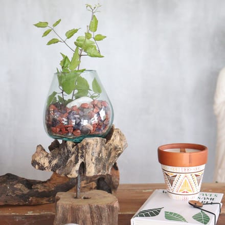 Gesmolten glas op hout met standaard - middelgrote kom