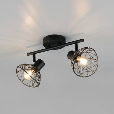 Reality Leuchten Plafondlamp Yako, matzwart, lengte 40 cm, 2-lamps, metaal
