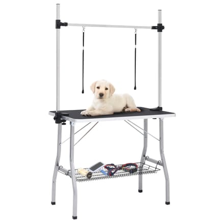 vidaXL - Hondentrimtafel - verstelbaar - met - 2 - lussen - en - opbergschap