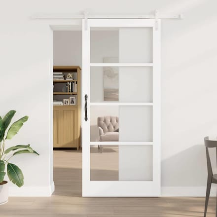 vidaXL - Schuifdeur - ORKDAL - Wit - 93 - x - 211 - cm - Massief - grenenhout - en - glas