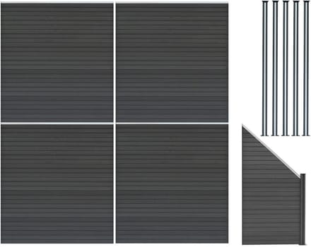 Composiet tuinschermset - grijs - 185x772cm - met led-verlichting