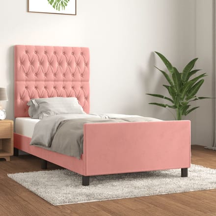 vidaXL - Bedframe - met - hoofdeinde - fluweel - roze - 100x200 - cm
