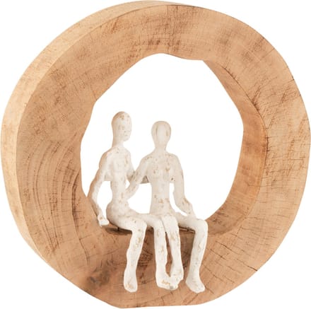 J-Line decoratie Figuur Koppel Zit - hout/aluminium - naturel/wit